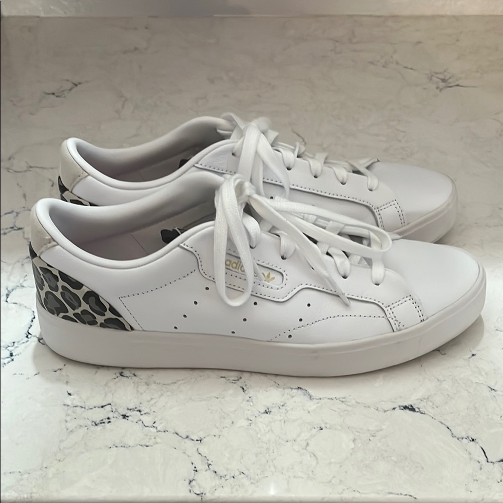 Adidas White Sneakers with Leopard Print